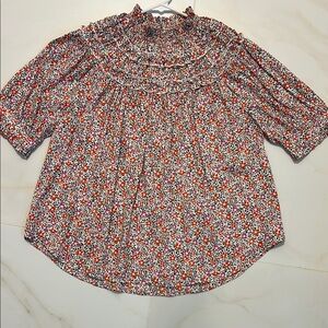 Ann Taylor Red and Orange Puff Sleeve Blouse